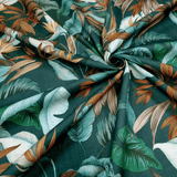 Fond numérique Panama en coton H 160 cm - FEUILLES TROPICALES/VERT PETRO