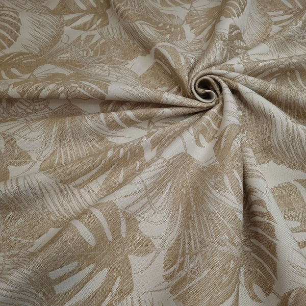 Tissu d'ameublement Jacquard H 280 cm - FEUILLES BEIGE