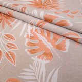 Tissu d'ameublement Jacquard H 140 cm - SAUMON/FEUILLES BEIGE