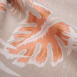 Tissu d'ameublement Jacquard H 140 cm - SAUMON/FEUILLES BEIGE