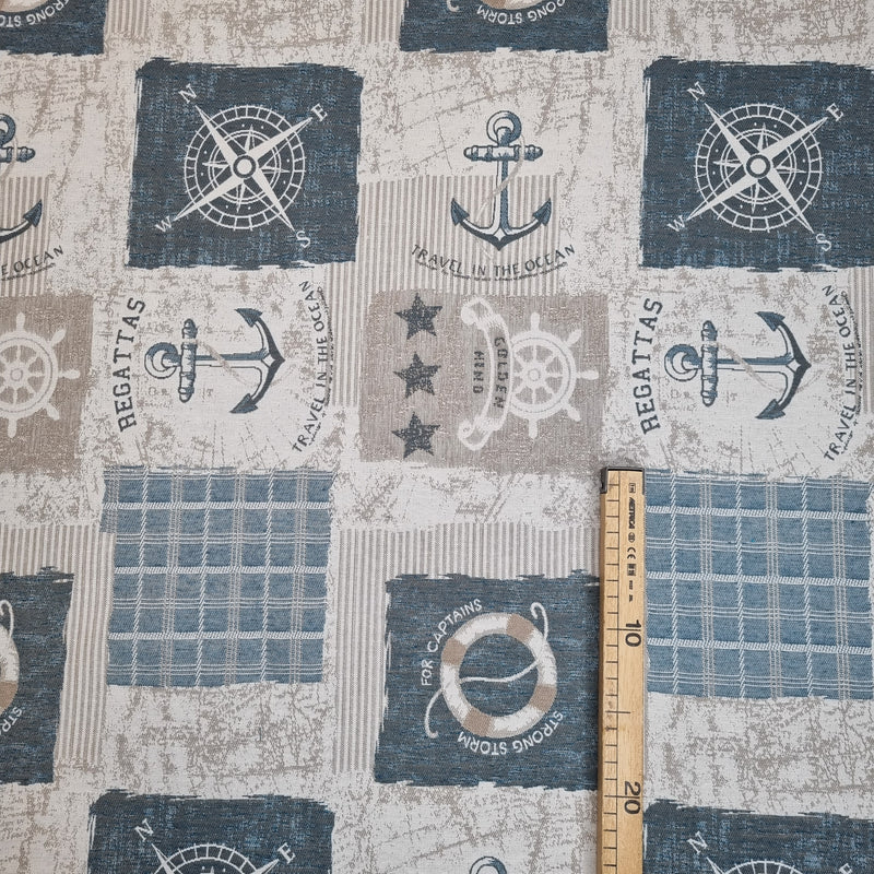 Jacquard-Möbelstoff, H 140 cm – MARINE FANTASY CHECKS