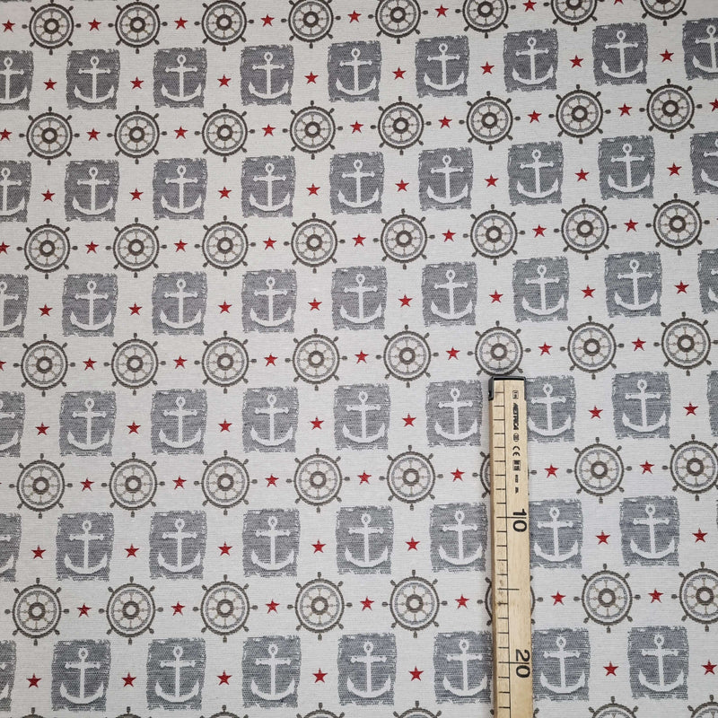 Jacquard-Möbelstoff H 140 cm – ANKER UND RUDER/ROTE STERNE