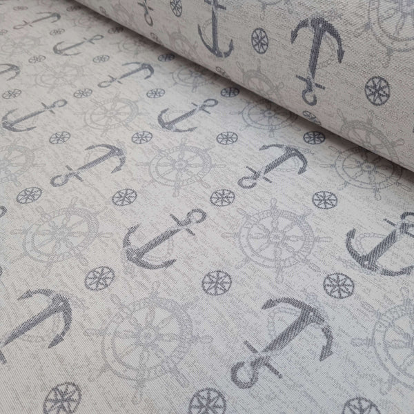 Tessuto Arredo Jacquard H 140 cm - ANCORE E TIMONI/GRIGIO