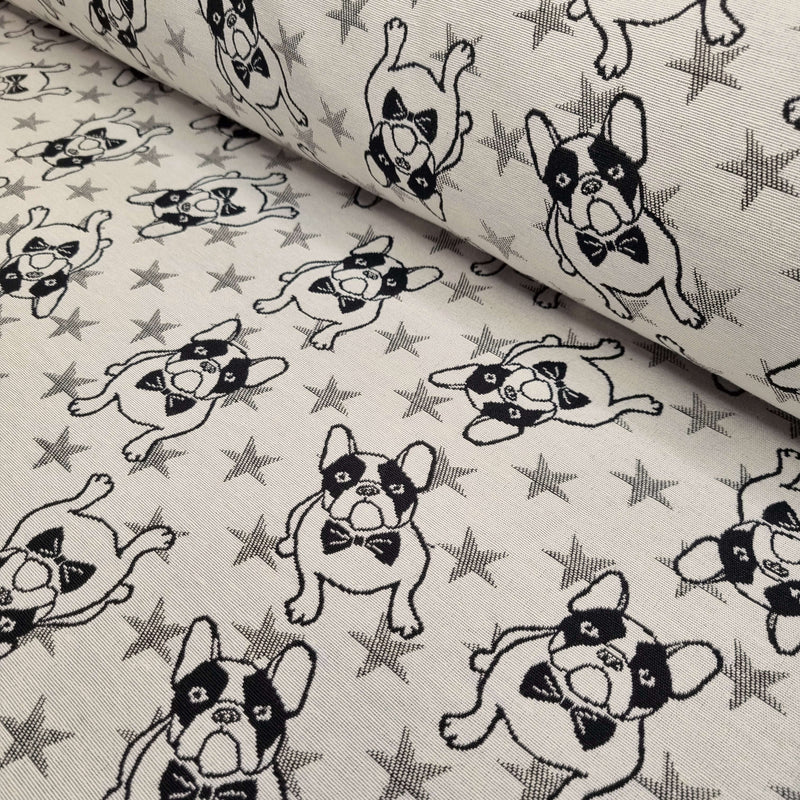 Tissu d'ameublement jacquard H 140 cm - BULLDOG AND STARS