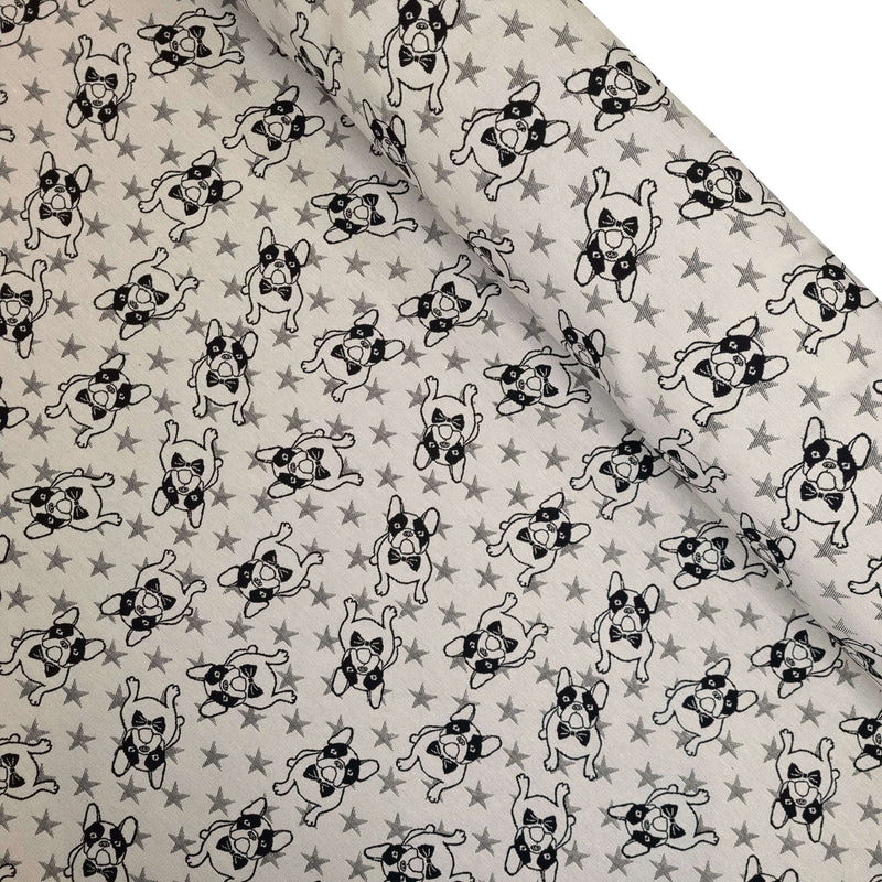 Jacquard-Möbelstoff H 140 cm – BULLDOGGE UND STERNE