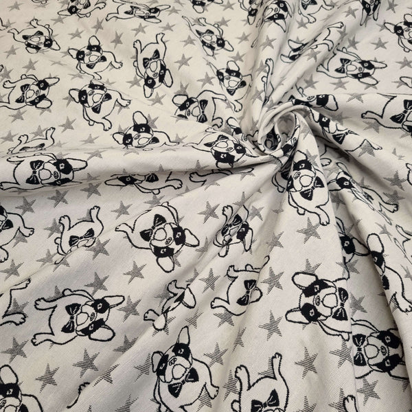 Jacquard-Möbelstoff H 140 cm – BULLDOGGE UND STERNE