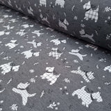 Tissu d'ameublement Jacquard H 140 cm - CHIENS/GRIS FONCÉ