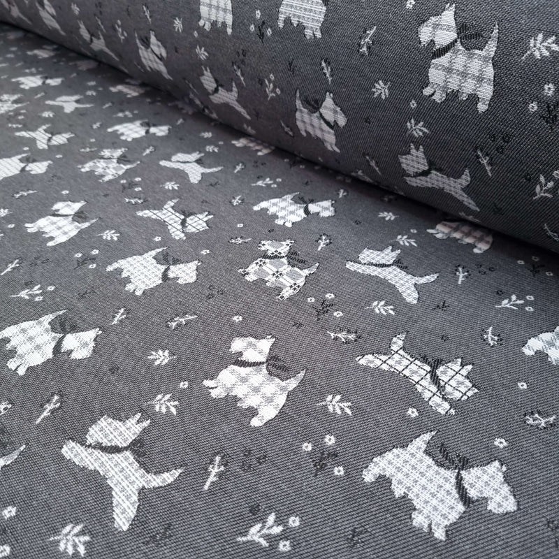 Jacquard-Möbelstoff H 140 cm – HUNDE/DUNKELGRAU