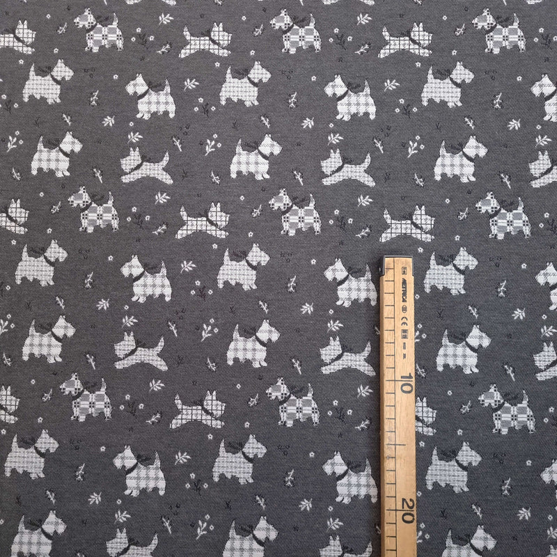 Jacquard-Möbelstoff H 140 cm – HUNDE/DUNKELGRAU