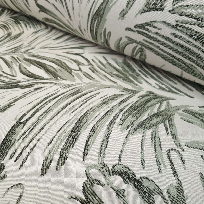 Tissu d'ameublement Jacquard H 140 cm - FEUILLES VERT SAUGE