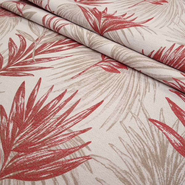 Tissu d'ameublement Jacquard H 140 cm - FEUILLES ROUGES