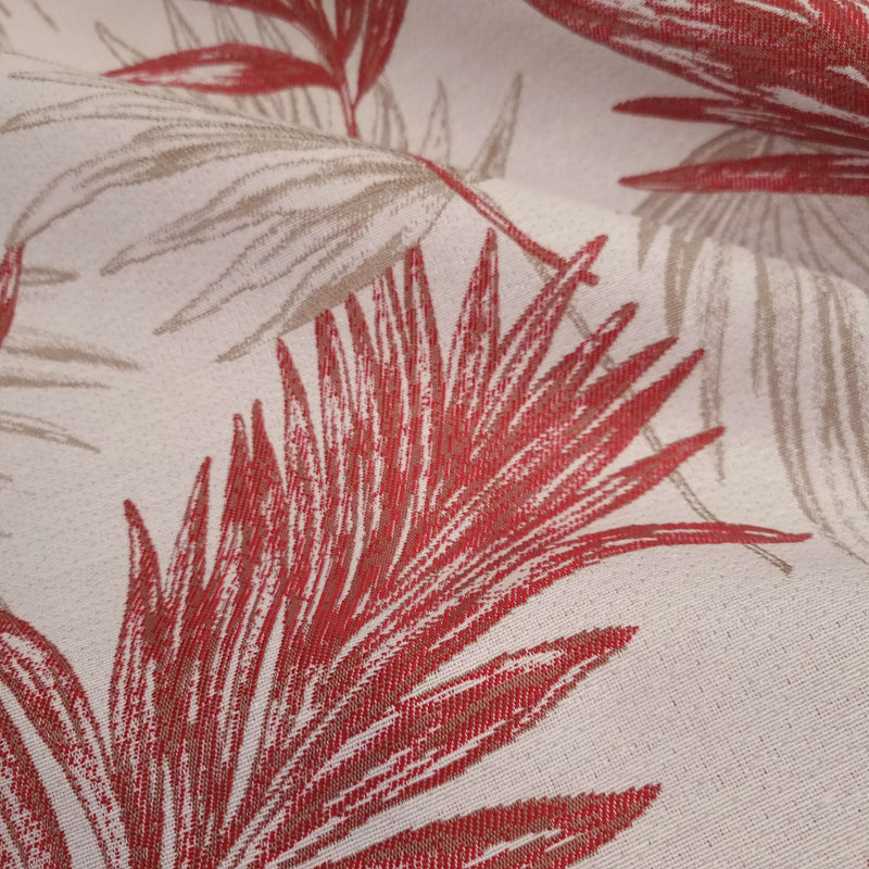 Tissu d'ameublement Jacquard H 140 cm - FEUILLES ROUGES