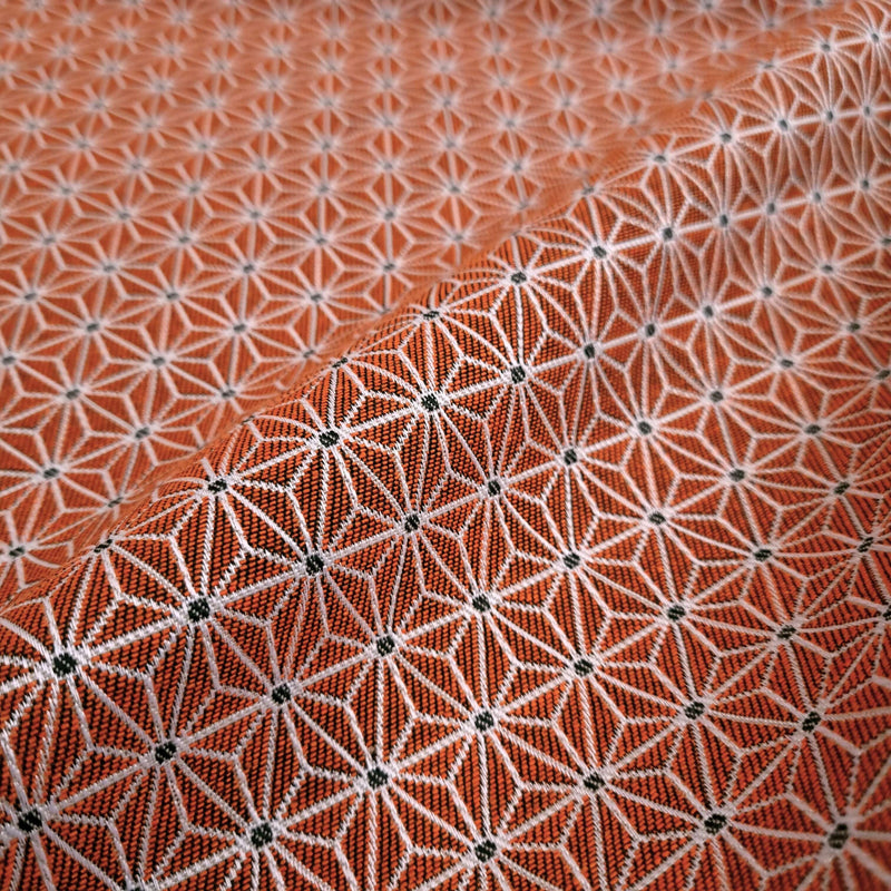 Tissu d'ameublement Jacquard H 140 cm - ÉTOILE HEXAGONE ORANGE