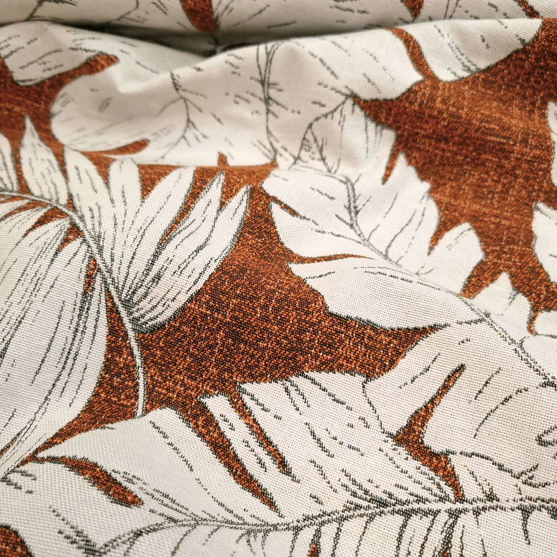 Tissu d'ameublement Jacquard H 140 cm - FEUILLES FOND ROUILLE