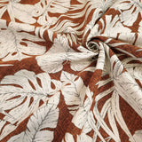 Tissu d'ameublement Jacquard H 140 cm - FEUILLES FOND ROUILLE