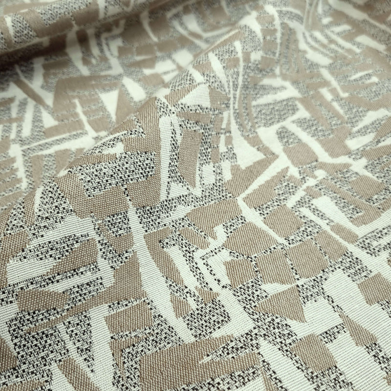 Tissu d'ameublement Jacquard H 140 cm - MOTIF BEIGE FONCÉ