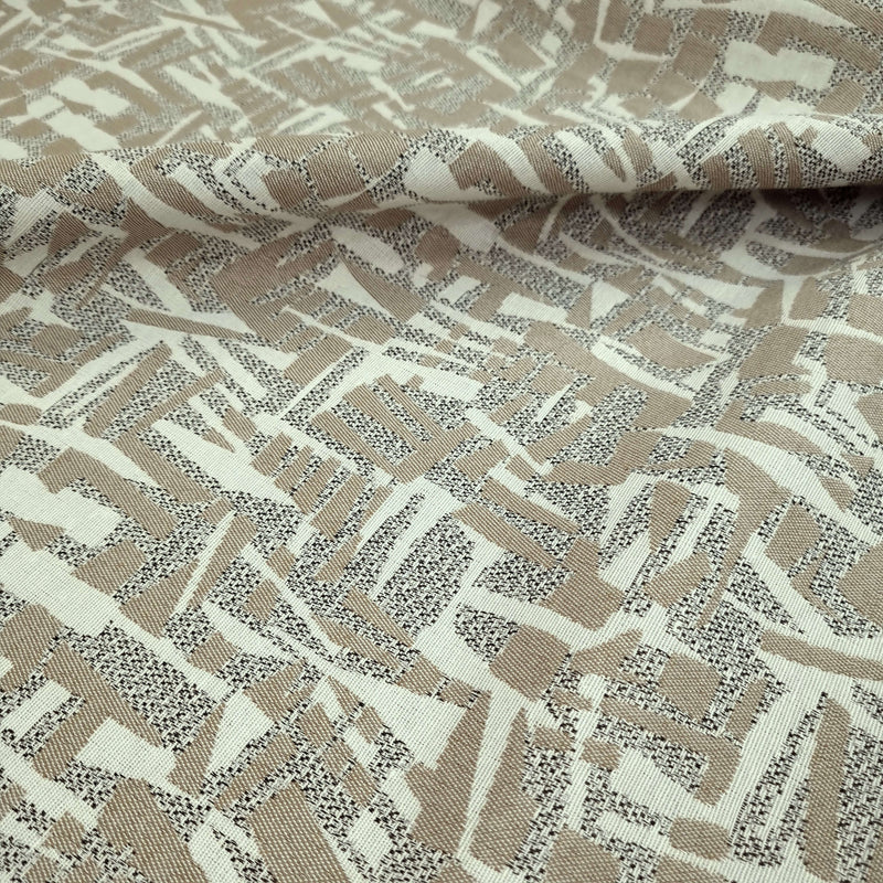 Tissu d'ameublement Jacquard H 140 cm - MOTIF BEIGE FONCÉ