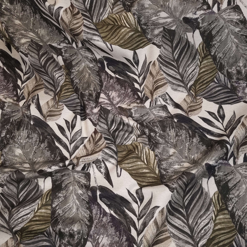 Tissu d'extérieur - FEUILLES GRIS H 160 cm