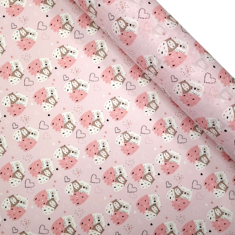 Tissu coton H 150 cm - CHOUETTES/ROSE