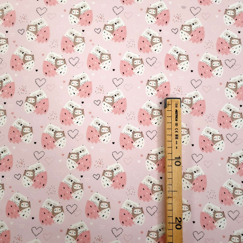 Tissu coton H 150 cm - CHOUETTES/ROSE