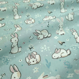 Tissu coton H 150 cm - LAPIN/BLEU CLAIR