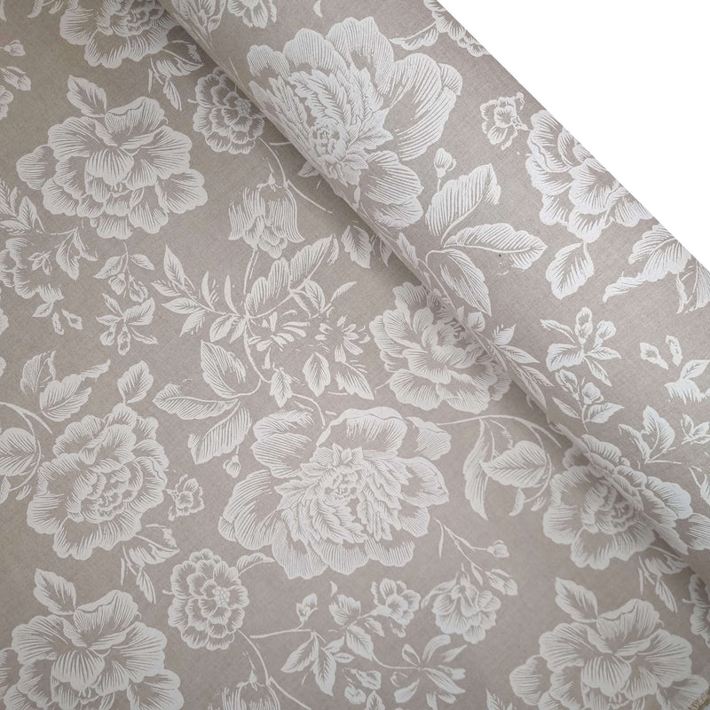 Tissu Mélange Coton Fond Rugueux H 280 cm - Pivoines