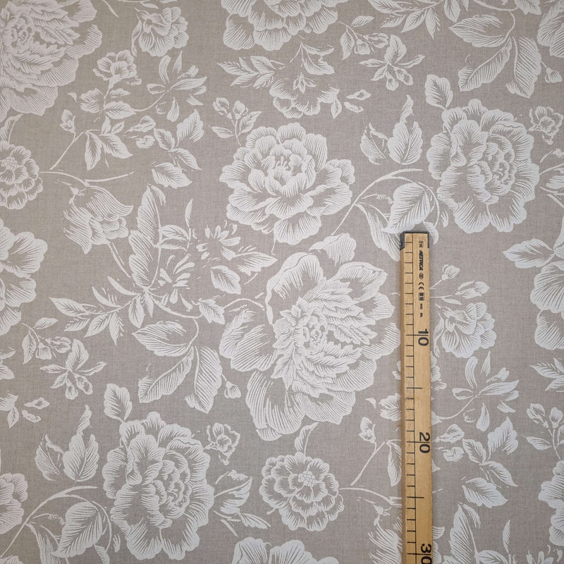 Tissu Mélange Coton Fond Rugueux H 280 cm - Pivoines