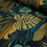 Tissu Digital Canvas - FEUILLES TROPICALES FOND NOIR H 140 cm