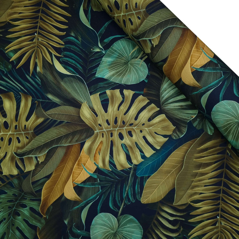 Tissu Digital Canvas - FEUILLES TROPICALES FOND NOIR H 140 cm