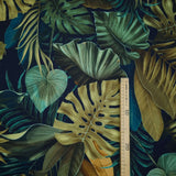 Tissu Digital Canvas - FEUILLES TROPICALES FOND NOIR H 140 cm