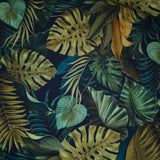 Tissu Digital Canvas - FEUILLES TROPICALES FOND NOIR H 140 cm