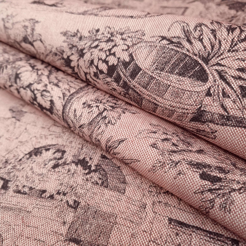 Tissu Toile de Jouy H 280 cm - ANTHRACITE/VIEUX ROSE