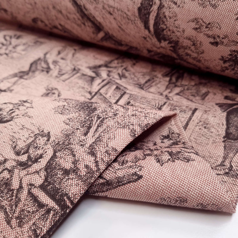 Tissu Toile de Jouy H 280 cm - ANTHRACITE/VIEUX ROSE