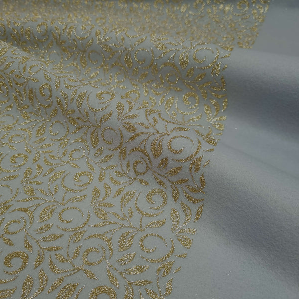 Pannolenci H 155 cm - GRIGIO CHIARO FOGLIE GLITTER ORO