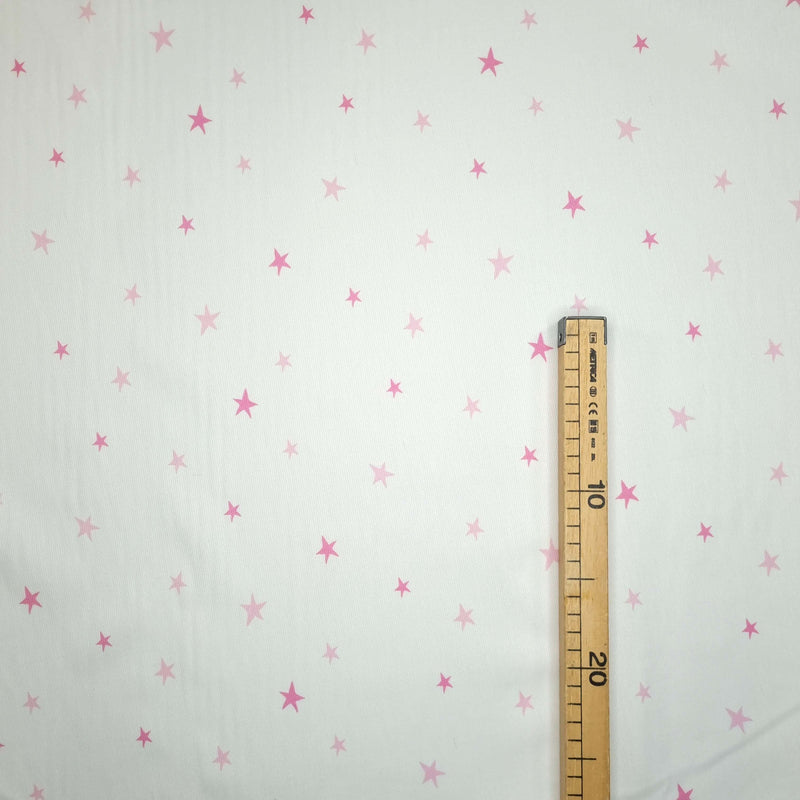 Piqué de coton avec impression numérique H 150 cm - ÉTOILES/ROSE