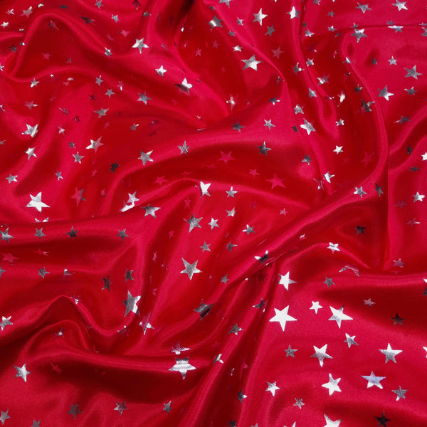 Satin H 150 cm – SILBER/ROTE STERNE