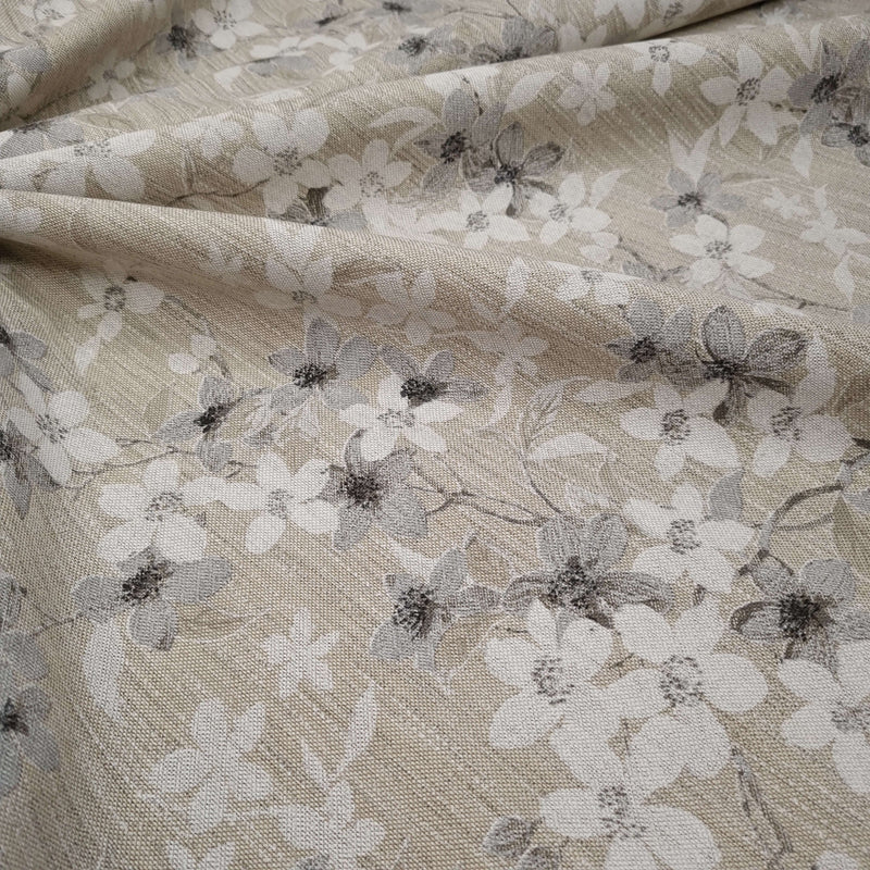 Mélange coton lin fond brut H 280 cm - FLEURS GRIS/TAUPE