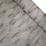 Cotone misto lino fondo grezzo H 280 cm - FOGLIE GRIGIE/TORTORA