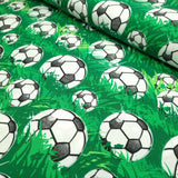 Tissu Polyester - BALLONS DE FOOT/VERT H 150 cm