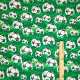 Tissu Polyester - BALLONS DE FOOT/VERT H 150 cm