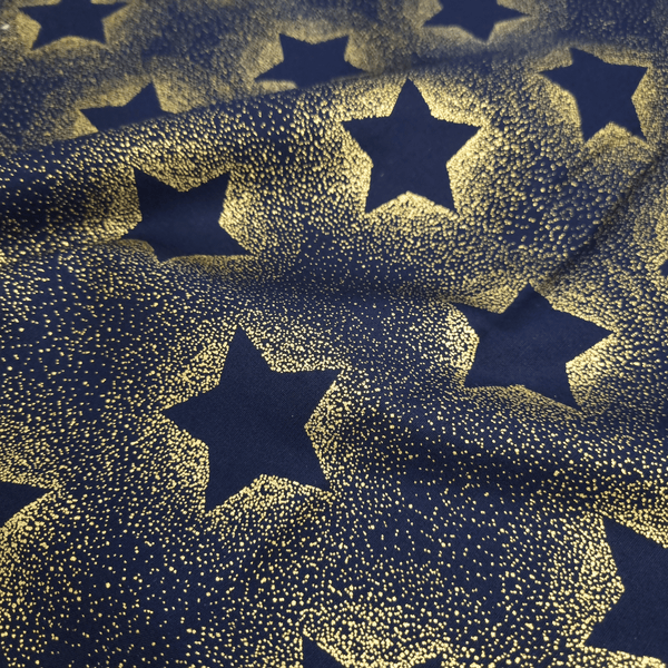 Cotone Natale H 140 cm - STELLE EFFETTO STENCIL/BLU NOTTE