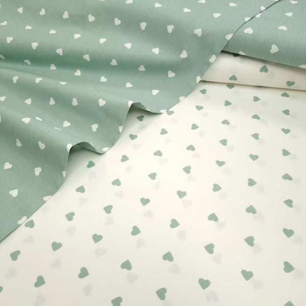 Tissu coton H 140 cm - COEURS VERT SAUGE