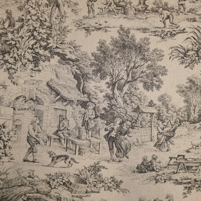 Tissu Toile de Jouy H 280 cm - ANTHRACITE/BEIGE