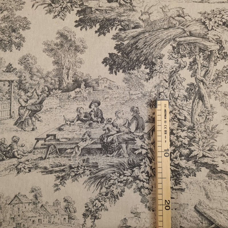 Tissu Toile de Jouy H 280 cm - ANTHRACITE/BEIGE