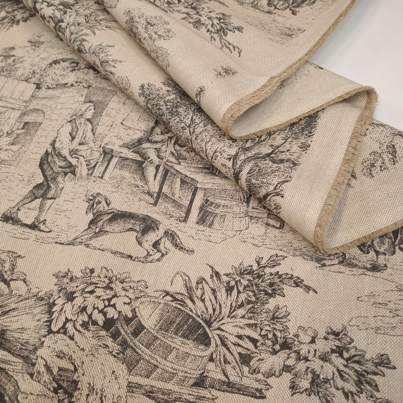 Tissu Toile de Jouy H 280 cm - ANTHRACITE/BEIGE