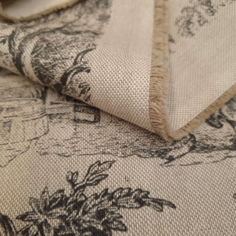 Tissu Toile de Jouy H 280 cm - ANTHRACITE/BEIGE