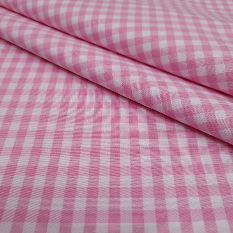 Tissu POPELINE de coton H 150 cm - CARREAUX ROSE