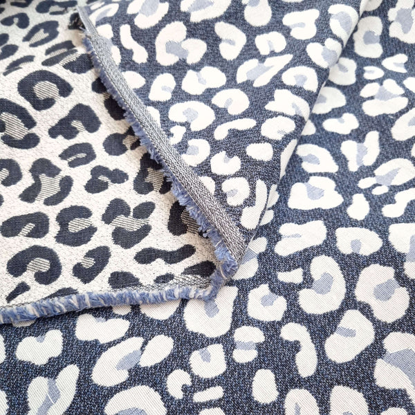 Tissu d'ameublement Jacquard H 140 cm - LEOPARD DENIM