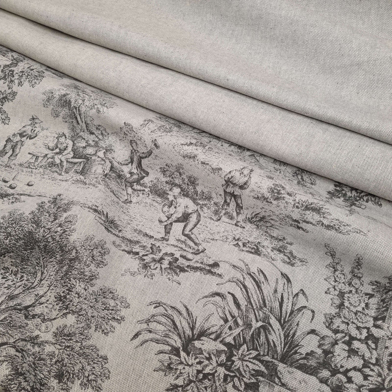 Tissu Toile de Jouy H 280 cm - ANTHRACITE/GRIS