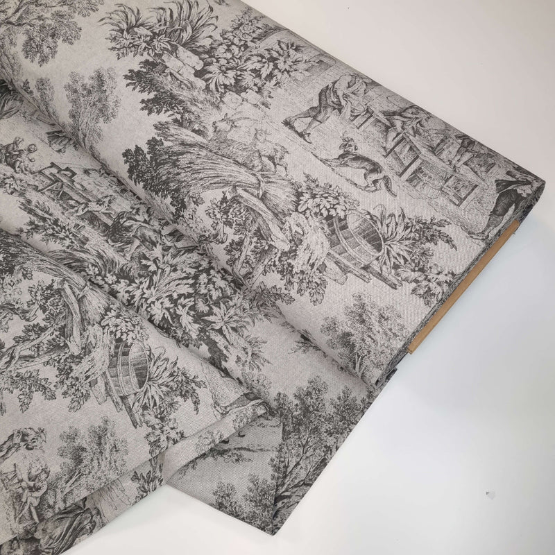 Tissu Toile de Jouy H 280 cm - ANTHRACITE/GRIS